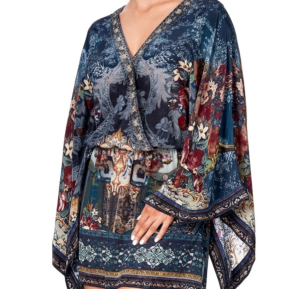 Camilla Kimono Sleeves V-Neck Surplice Mini Dress *Hotel Boheme* 100% Silk - Picture 3 of 16